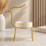 DEER Metallic Ashtray with gold metal deer stand and white ceramic bowl by RealFound