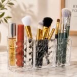 Diamond Cosmetic Brush Holder Organizer made from clear acrylic for storing makeup brushes and beauty essentials.
