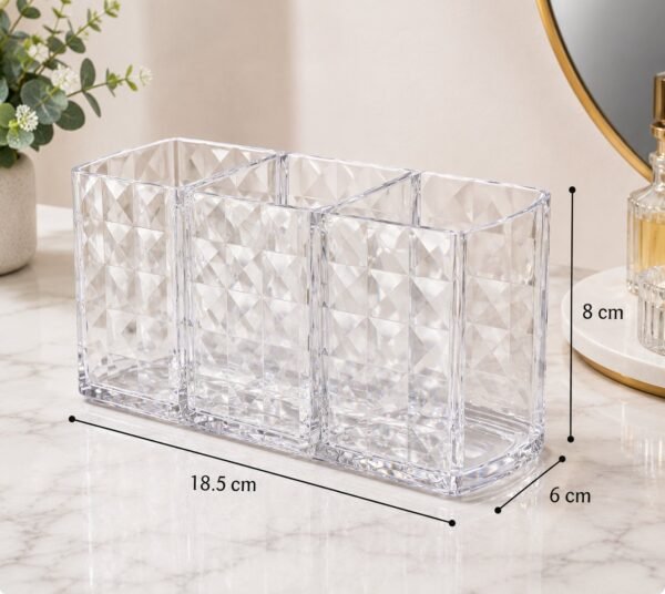 Diamond Cosmetic Brush Holder Organizer made from clear acrylic for storing makeup brushes and beauty essentials.
