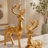 Luxury Golden Deer Figurine Set with floral design for modern home decoration