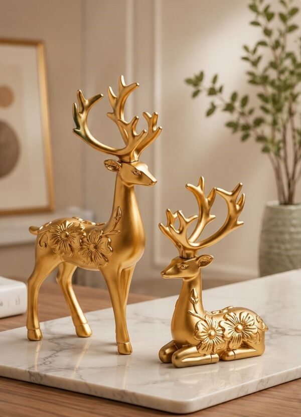 Luxury Golden Deer Figurine Set with floral design for modern home decoration