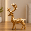 Golden standing deer resin statue with floral engraving for shelf decoration