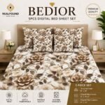 5 Piece Digital Bed Sheet Set King Size Floral Design