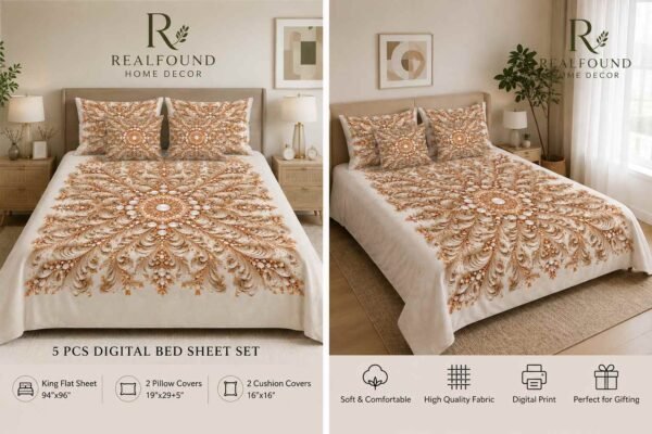 5 Piece Digital Bed Sheet Set King Size