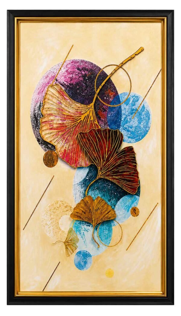 Abstract ginkgo leaf wall art in black and gold frame by RealFound