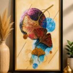 Abstract ginkgo leaf wall art in black and gold frame by RealFound