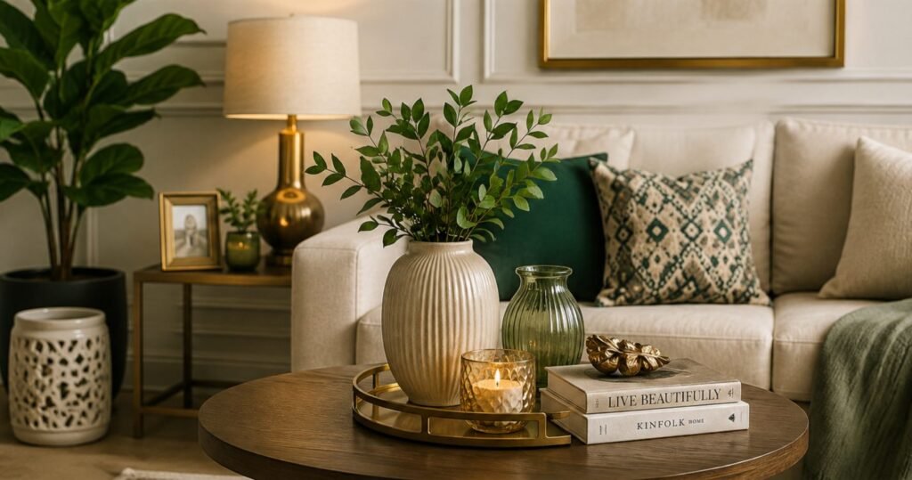 Decorative vases styled in a modern living room