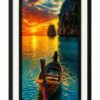 Framed sunset boat landscape wall art by RealFound