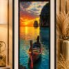 Framed sunset boat landscape wall art by RealFound
