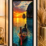 Framed sunset boat landscape wall art by RealFound