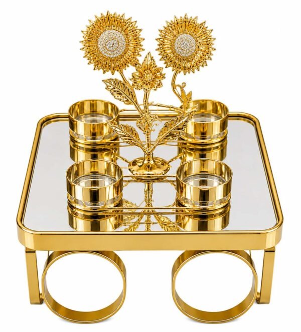 Golden floral 4-cup decorative tray by RealFound
