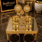 Golden floral 4-cup decorative tray by RealFound