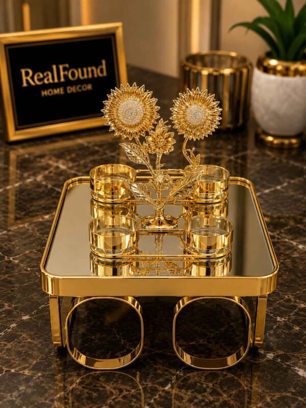 Golden floral 4-cup decorative tray by RealFound