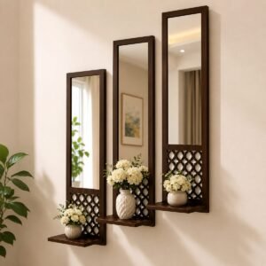 RealFound 3PCs wooden and acrylic shelf mirror set