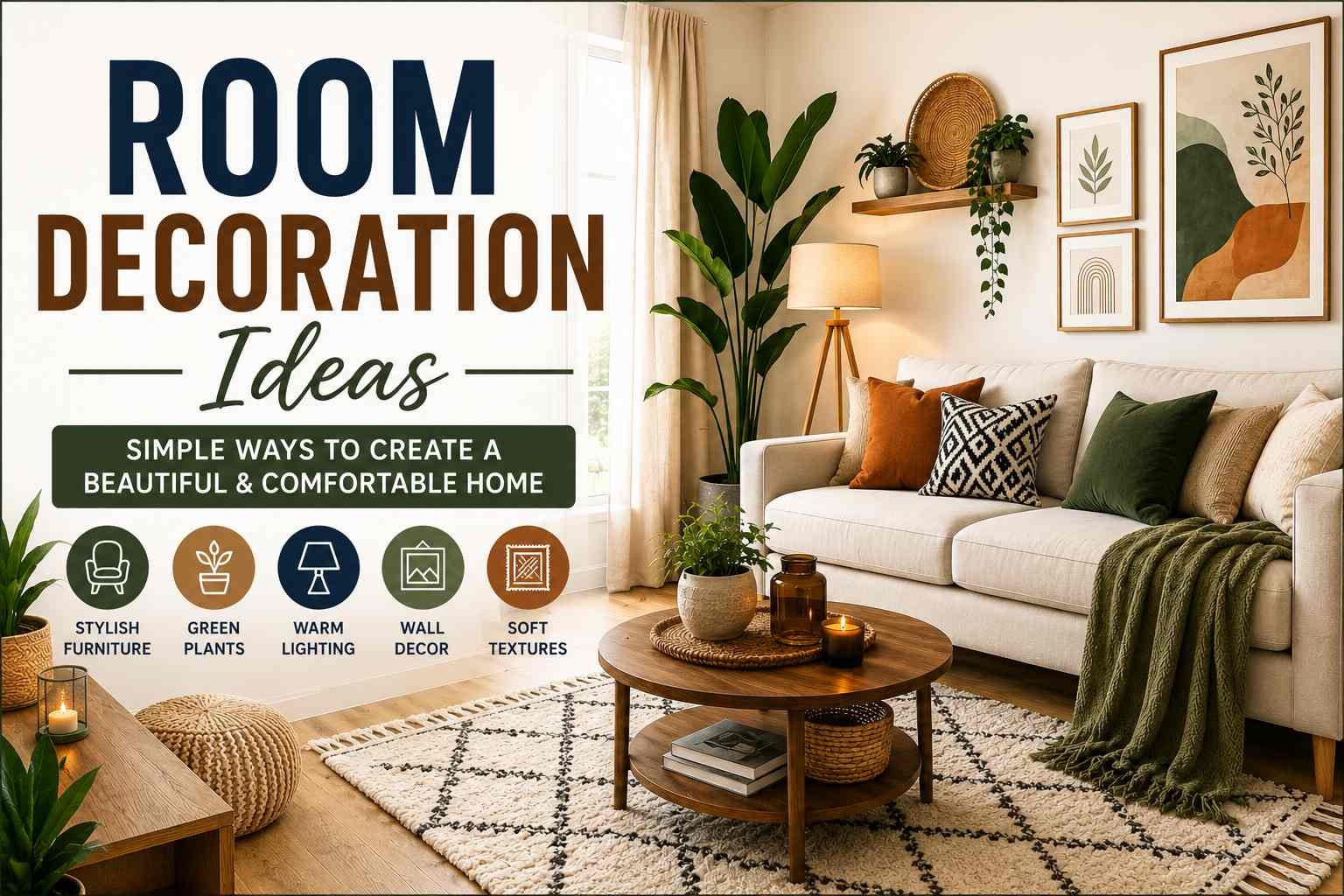 Modern room decoration ideas with stylish furniture, rugs and home decor