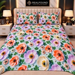 REALFOUND 3D Floral Luxury Bedsheet Set with Matching Pillow Covers Dubai UAE