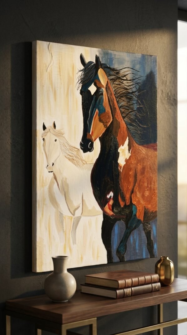 Modern black and white horse wall art for home decor