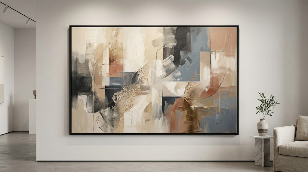 Framed wall art featuring a contemporary modern painting
