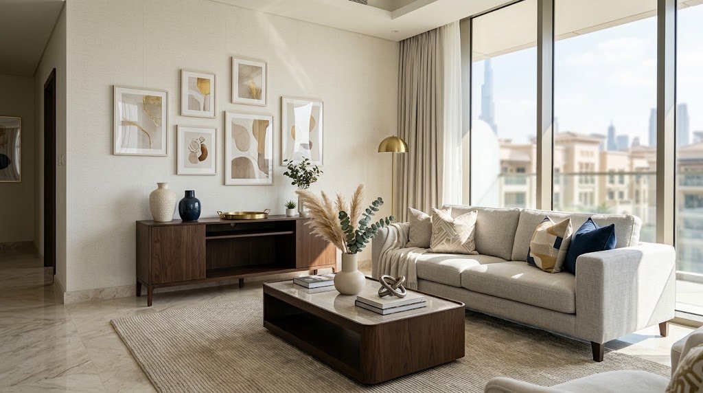 Stylish modern home decor online in Dubai with elegant living room furniture and decorative accents