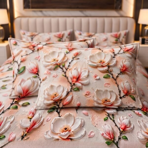 REALFOUND 3D Magnolia Floral Printed Pillow Covers Close Up View Dubai