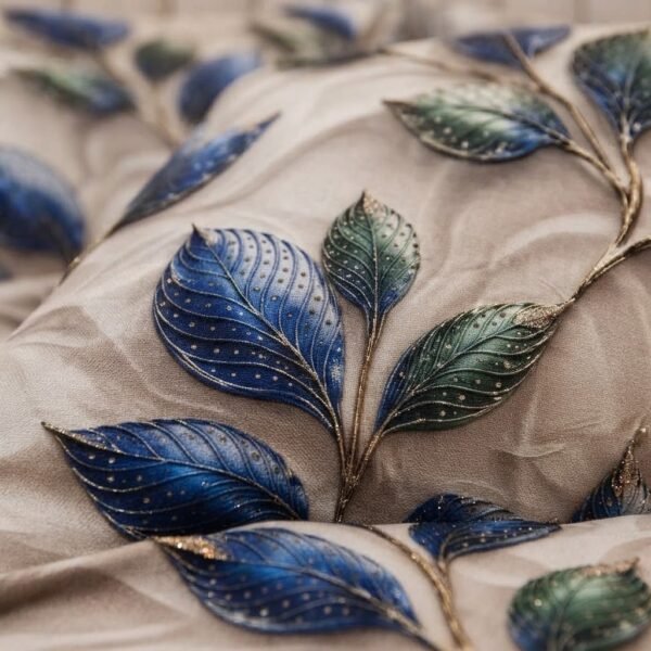 REALFOUND 3D Royal Blue and Green Leaf Pillow Covers Close Up View Dubai