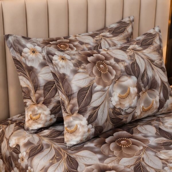 REALFOUND 3D Vintage Brown and Gold Floral Pillow Covers Close Up View Dubai