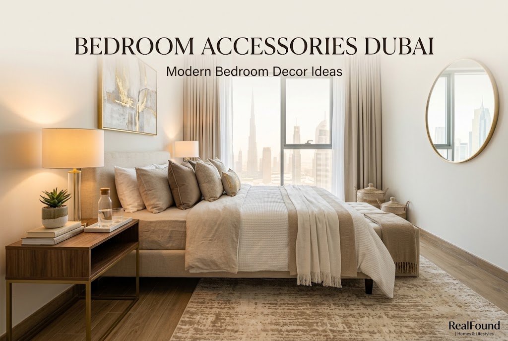 Modern bedroom with stylish bedroom accessories in Dubai