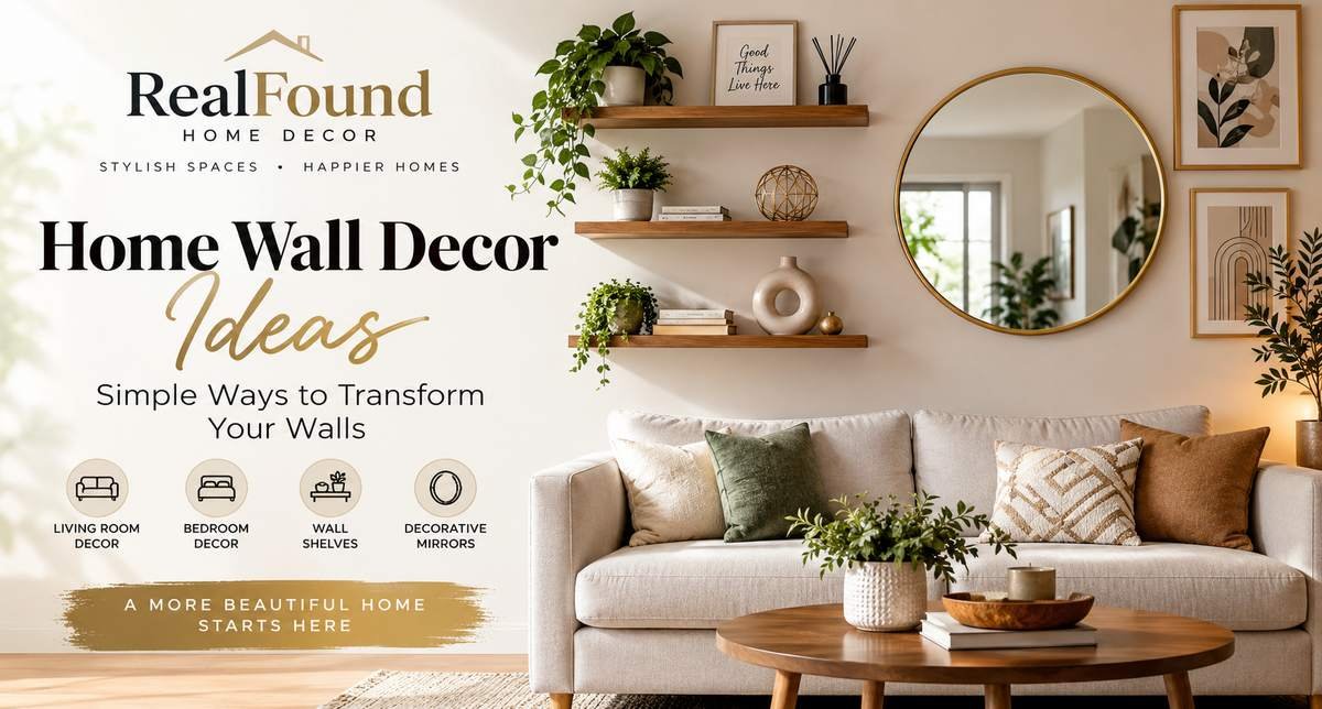 Modern home wall decor ideas with decorative mirrors and floating wall shelves