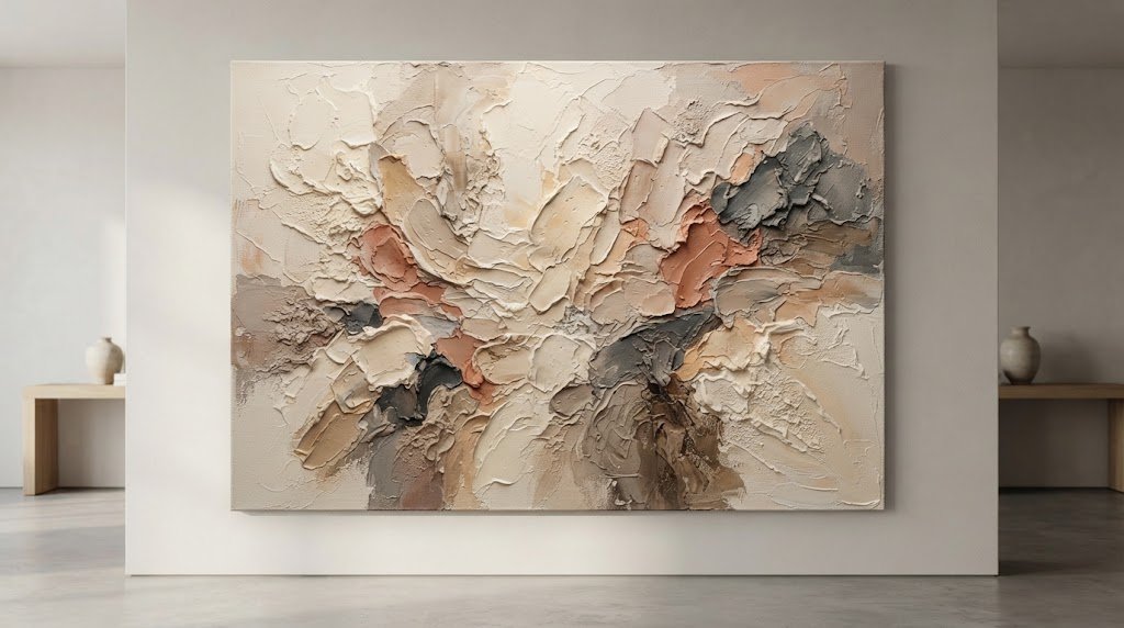 Textured wall art featuring a contemporary abstract painting